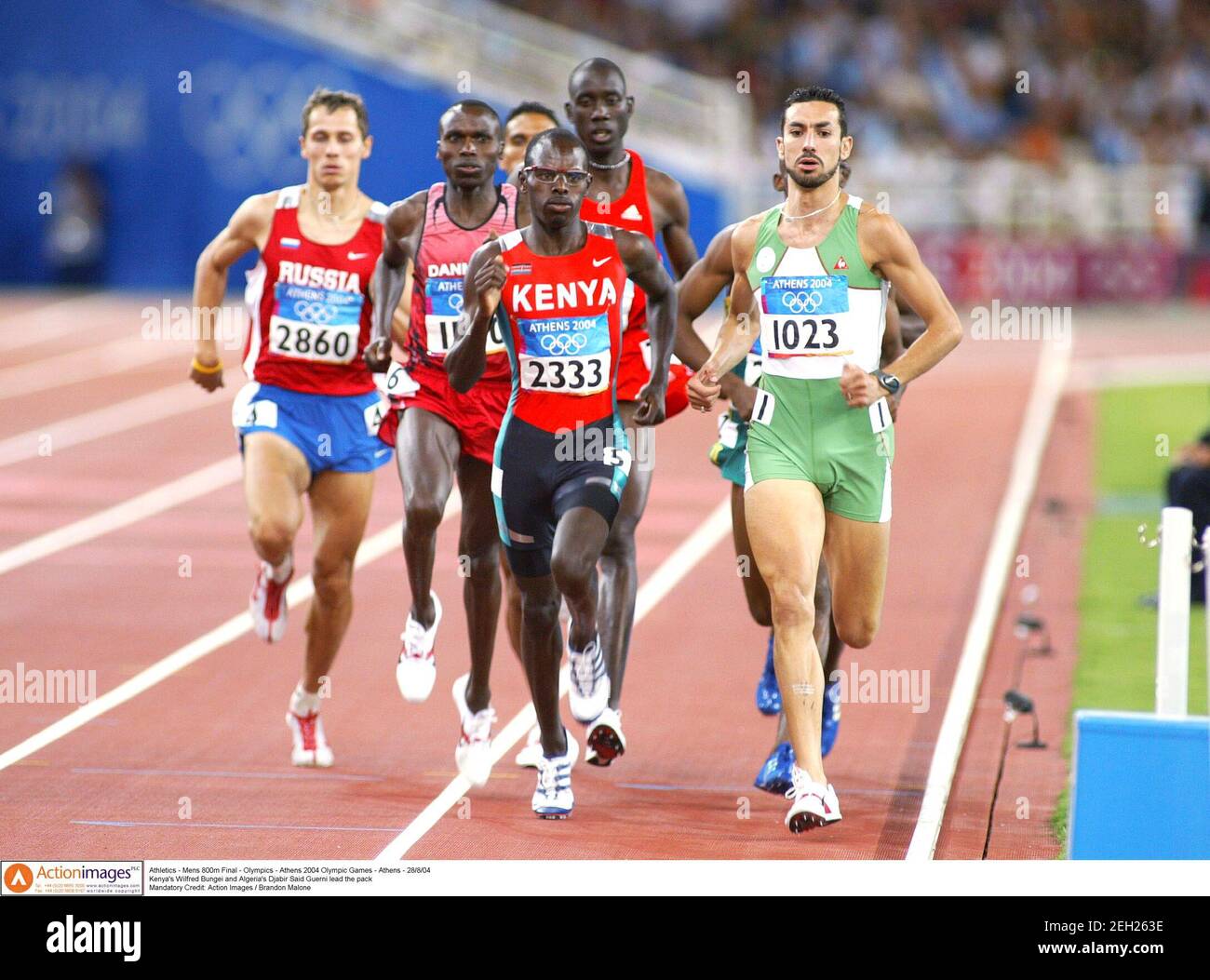 Athletics Mens 800m Final Olympics Athens 2004 Olympic Games Athens 28 8 04 Kenya S Wilfred Bungei And Algeria S Djabir Said Guerni Lead The Pack Mandatory Credit Action Images Brandon Malone Stock Photo Alamy