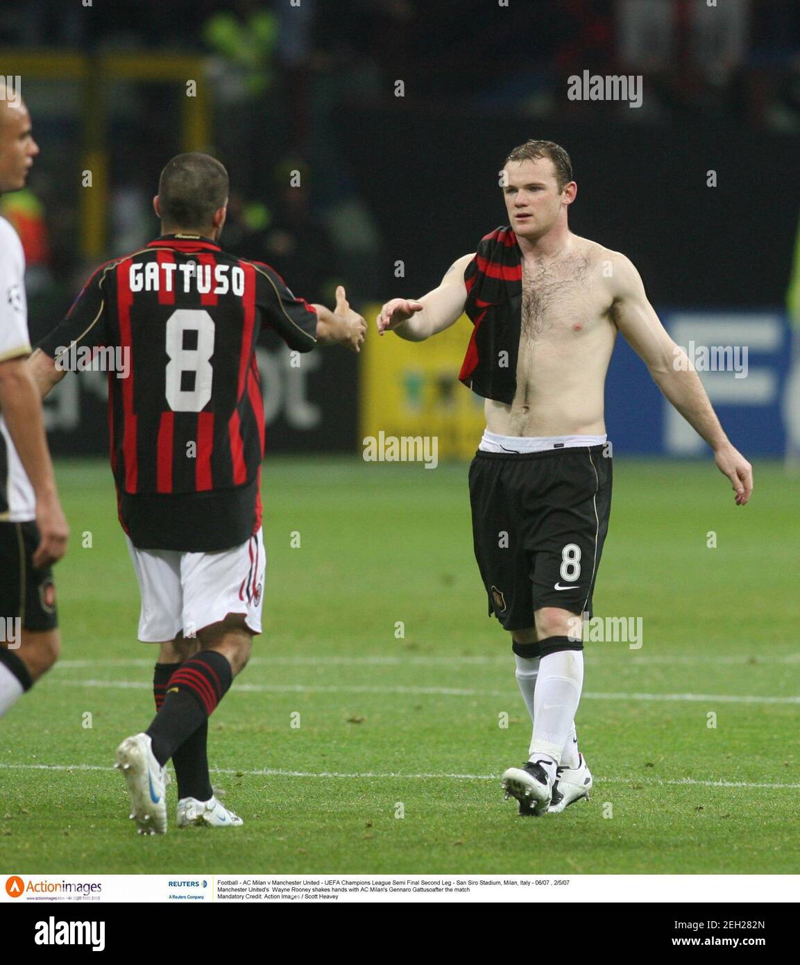 Football - AC Milan v Manchester United - UEFA Champions League Semi Final  Second Leg - San Siro Stadium, Milan, Italy - 06/07 , 2/5/07 Manchester  United's Wayne Rooney shakes hands with