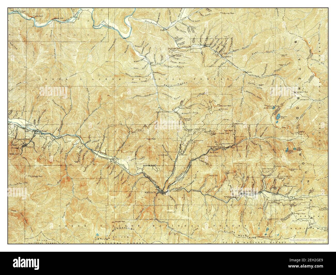 Coeur DAlene District, Idaho, map 1901, 1:62500, United States of America by Timeless Maps, data U.S. Geological Survey Stock Photo