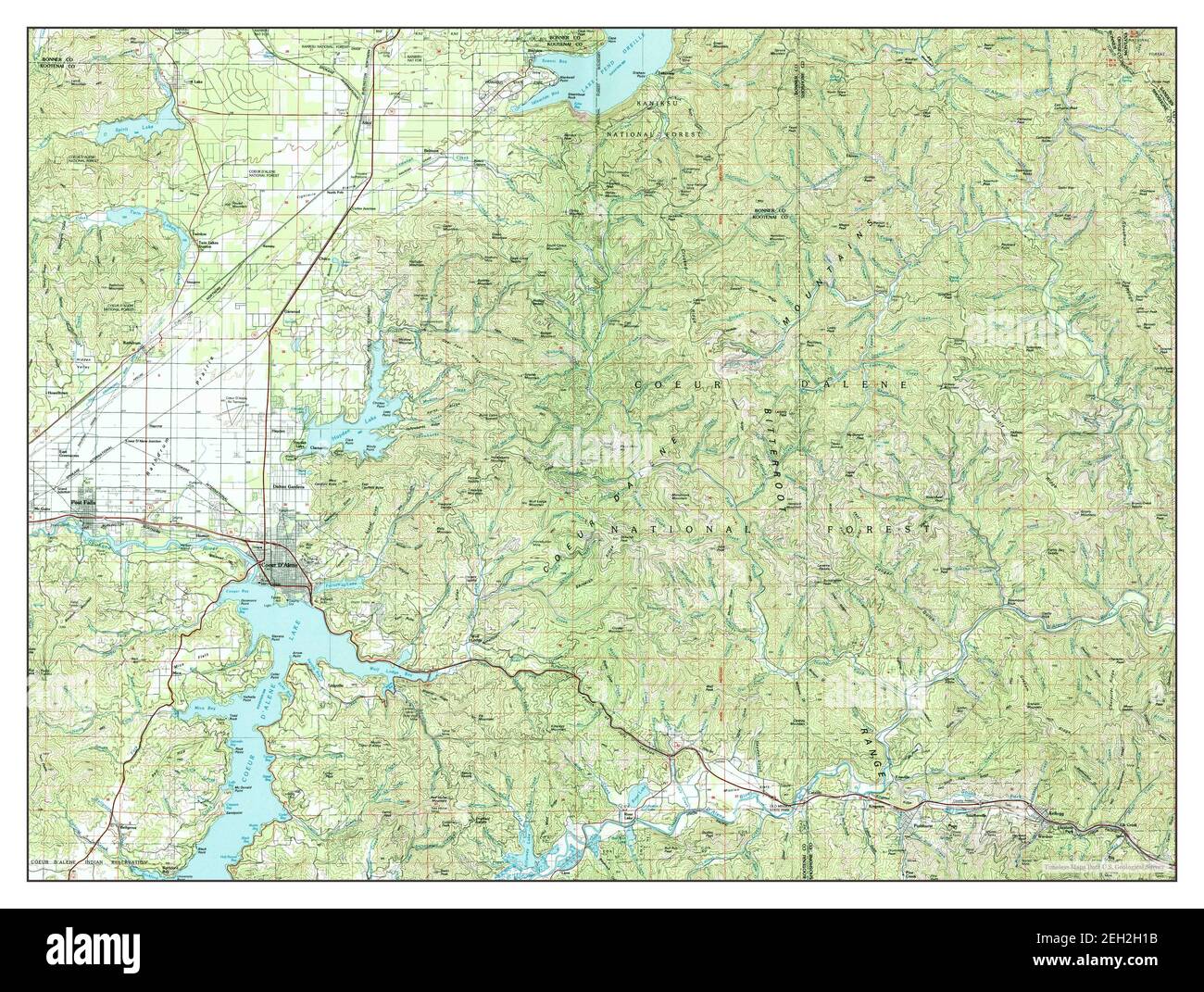 Coeur DAlene, Idaho, map 1987, 1:100000, United States of America by Timeless Maps, data U.S. Geological Survey Stock Photo