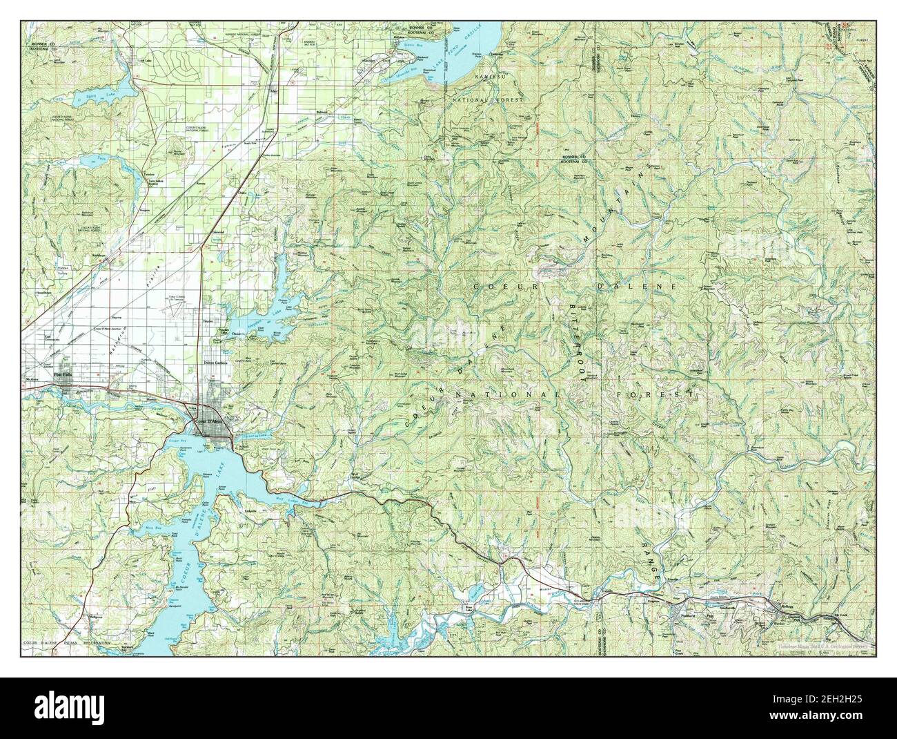 Coeur DAlene, Idaho, map 1987, 1:100000, United States of America by Timeless Maps, data U.S. Geological Survey Stock Photo