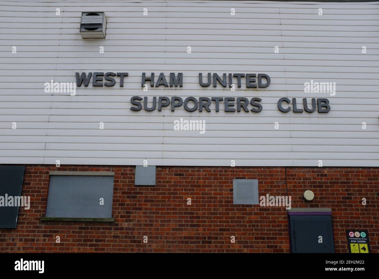 EAST HAM, LONDON - 19TH FEBRUARY 2021: West Ham Supporters Club on Castle Street in Upton Park, East London. Beside the old site of Upton Park stadium. Stock Photo