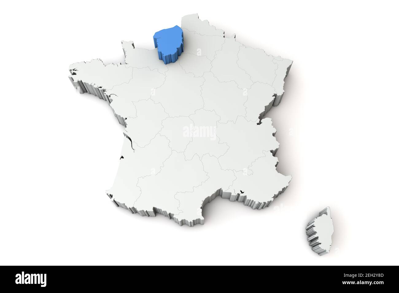 Map of France showing upper normandy region. 3D Rendering Stock Photo