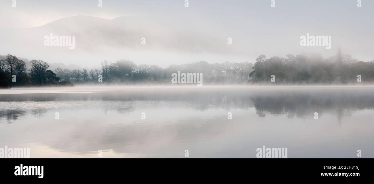 Misty lake at dawn Stock Photo