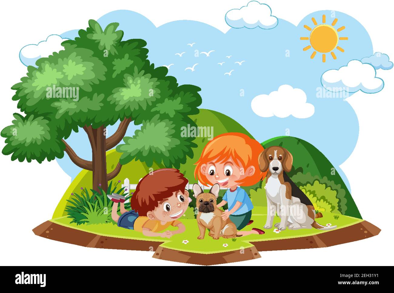 Happy kids playing with dogs illustration Stock Vector Image & Art - Alamy