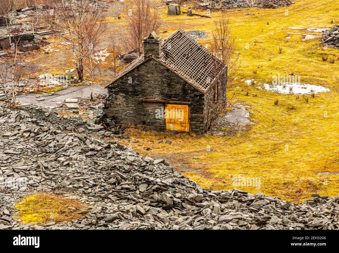 Abandoned stone mining hut Stock Photo