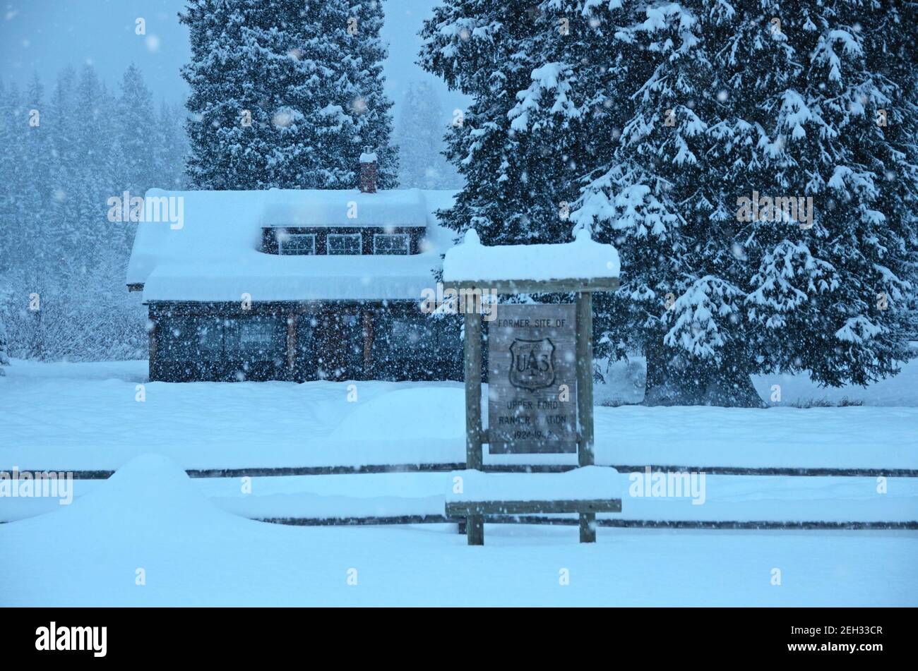 Upper Ford Cabin, a forest service rental cabin during a winter