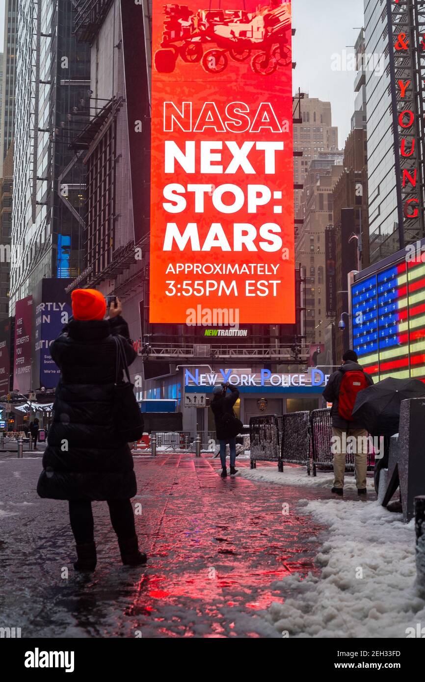 Pasadena, California. 18th Feb 2021. A NASA Mars Rover Landing banner