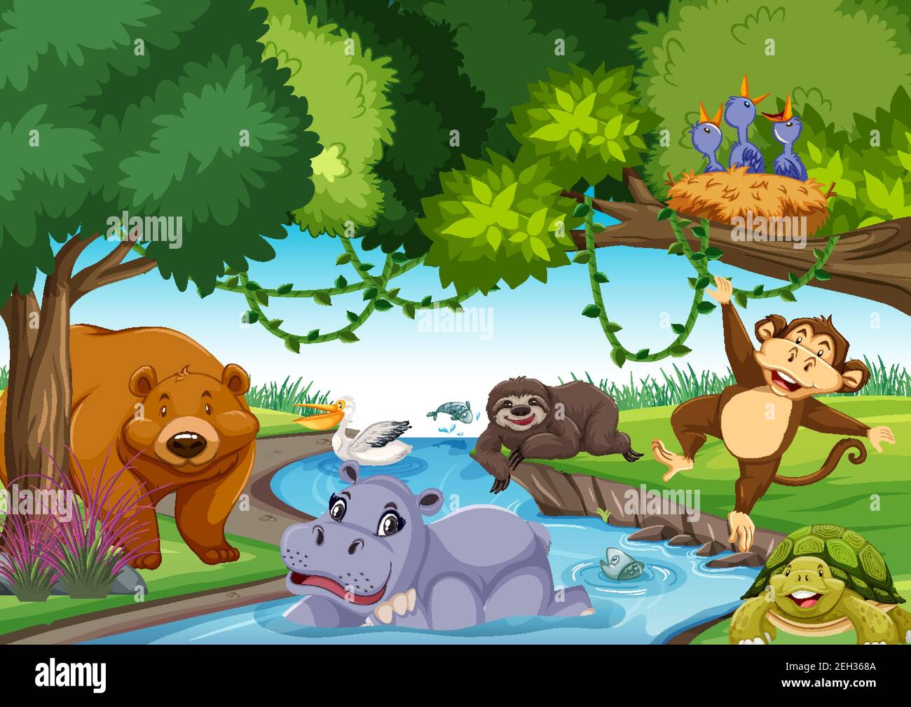 Wild animals in the jungle illustration Stock Vector Image & Art - Alamy