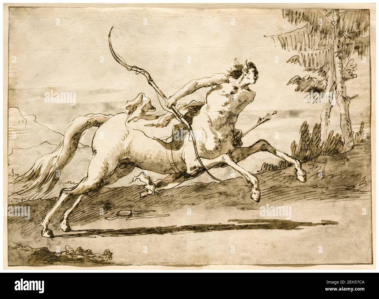 Galloping Centaur, drawing by Giovanni Domenico Tiepolo, 1755-1765 Stock Photo