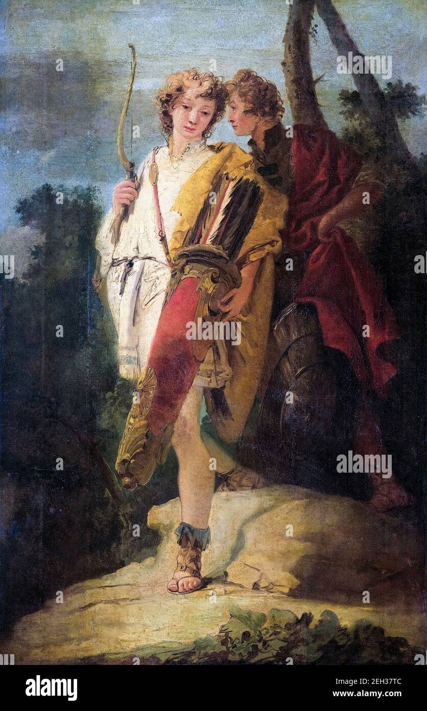 Giovanni Battista Tiepolo, Young Man with Bow and large Quiver and his Companion with a Shield, (formerly entitled: 'Telemachus and Mentor'), painting, 1730-1750 Stock Photo