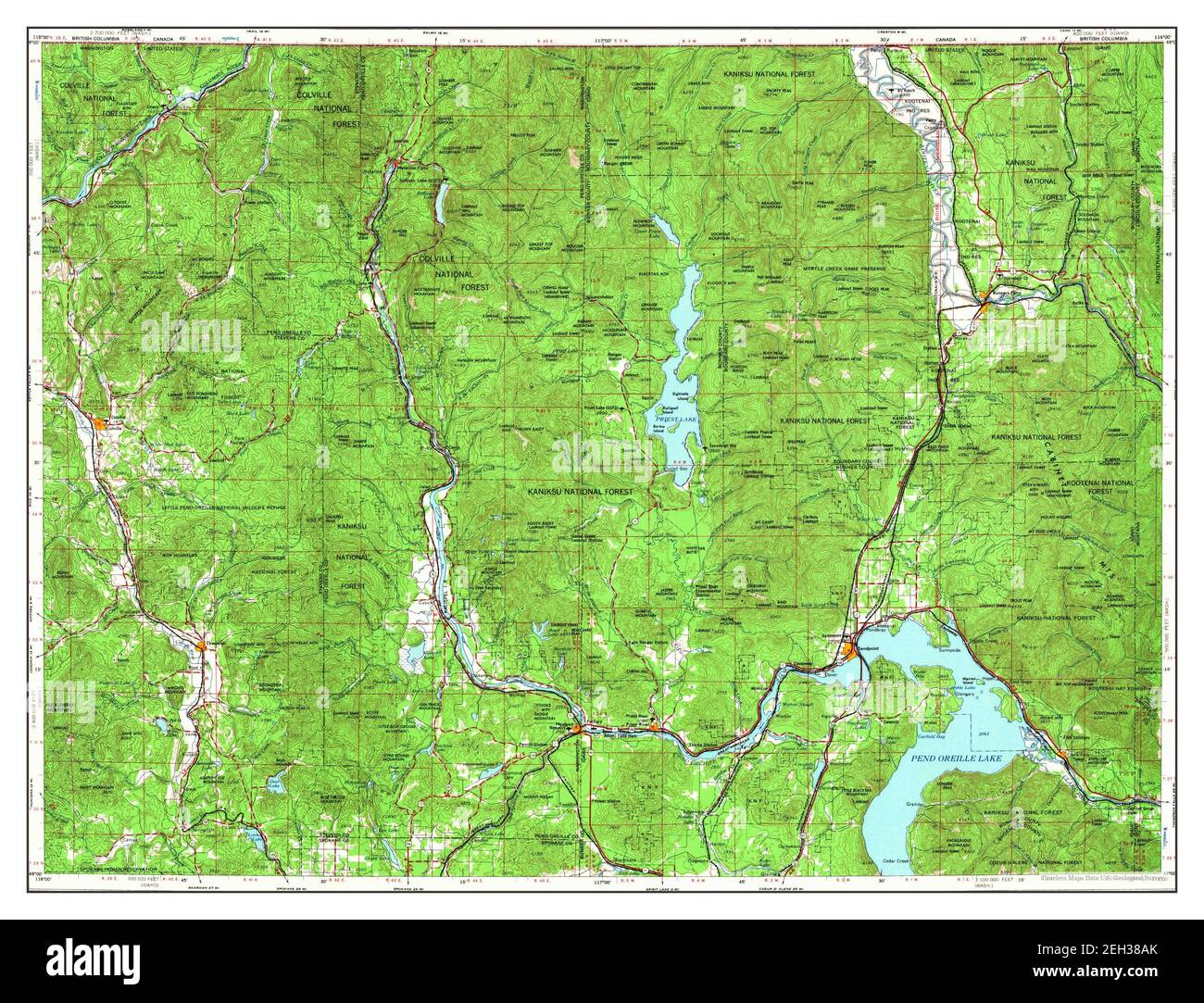 Sandpoint, Idaho, map 1958, 1:250000, United States of America by Timeless Maps, data U.S. Geological Survey Stock Photo