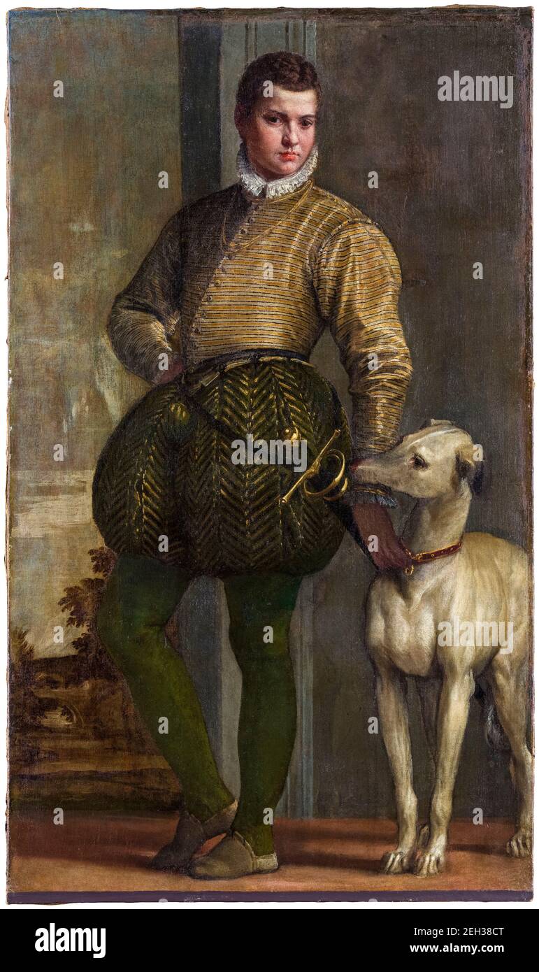 Paolo Veronese, Boy with a Greyhound, portrait painting, circa 1570-1579 Stock Photo