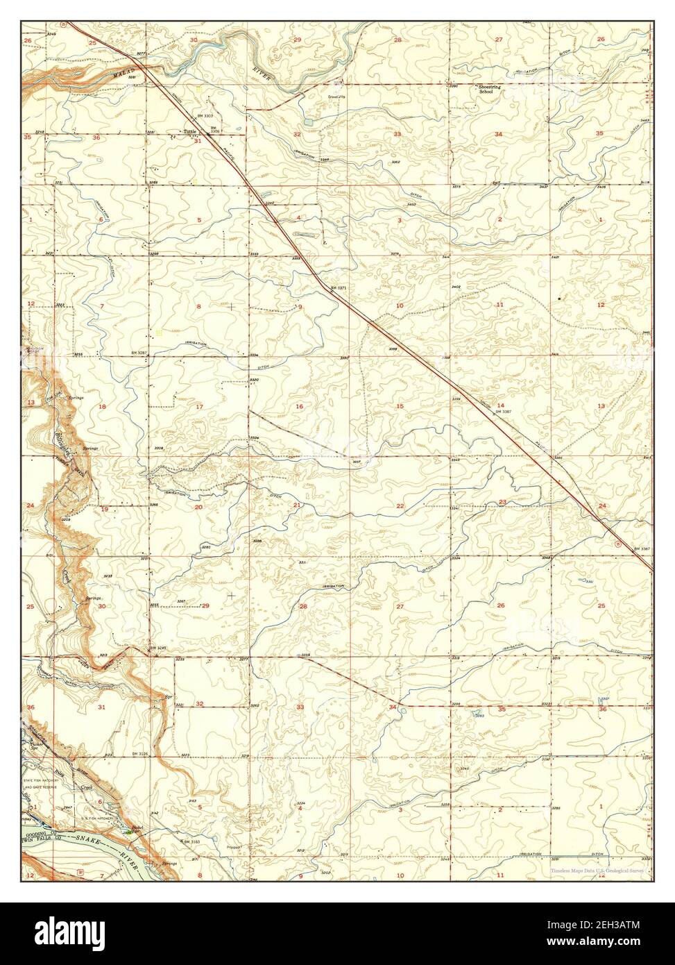 Tuttle, Idaho, map 1951, 124000, United States of America by Timeless
