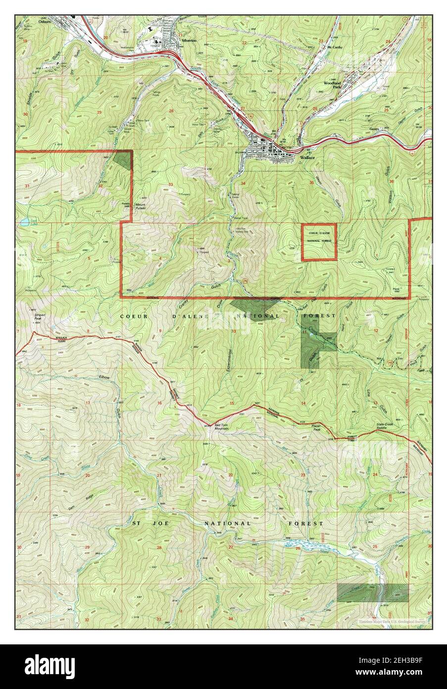 Wallace, Idaho, map 1995, 124000, United States of America by Timeless