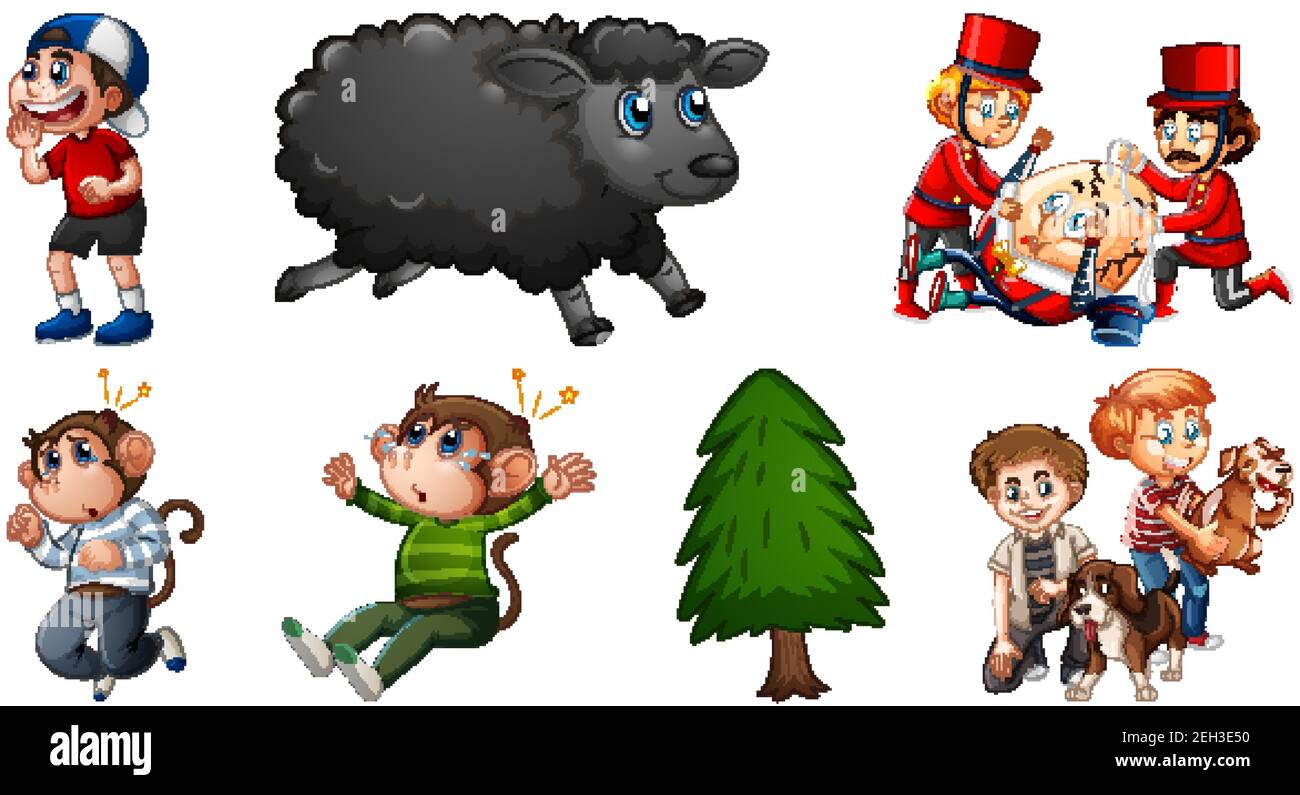 Set of different nursery rhyme character isolated on white background