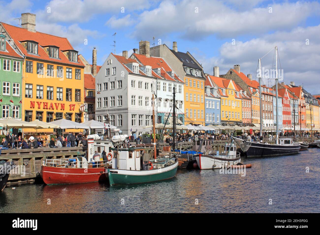 Scenic view of Nyhavn in Copenhagen, Denmark Stock Photo
