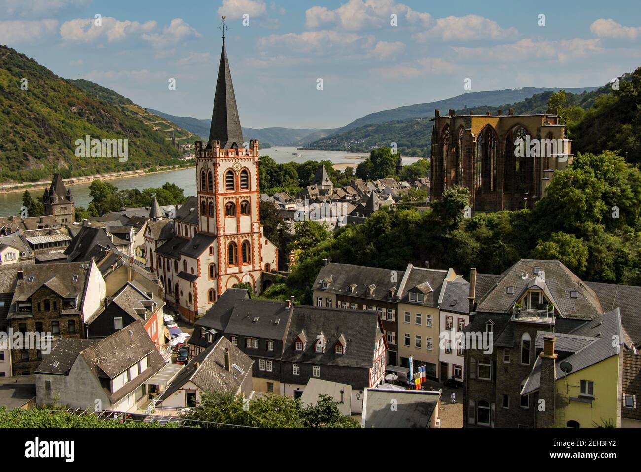 View on the village Bacharach in the Rhine Valley in Germany Stock Photo