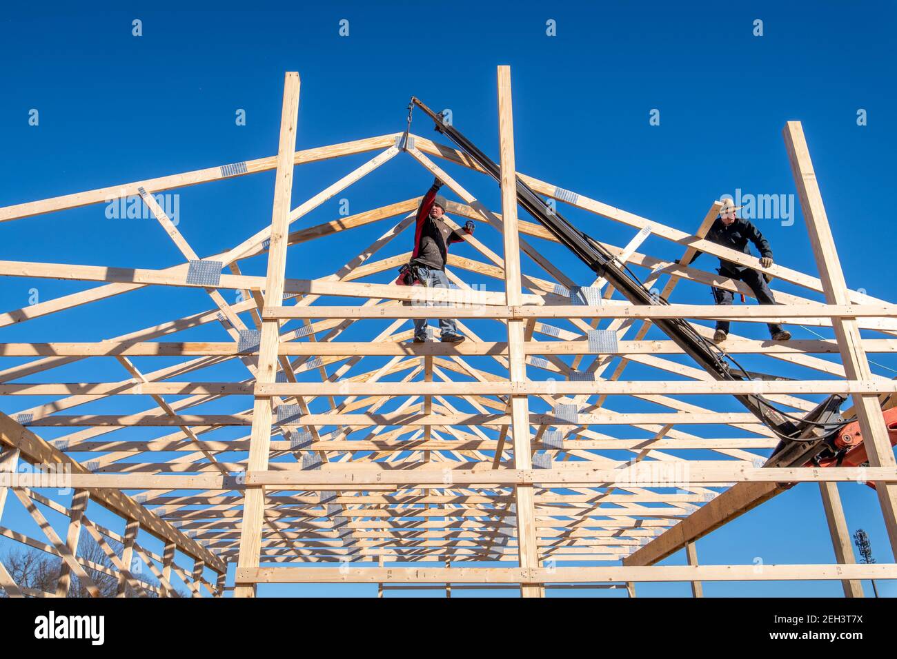 Pole Barn construction on farm in Harford County Maryland Stock Photo
