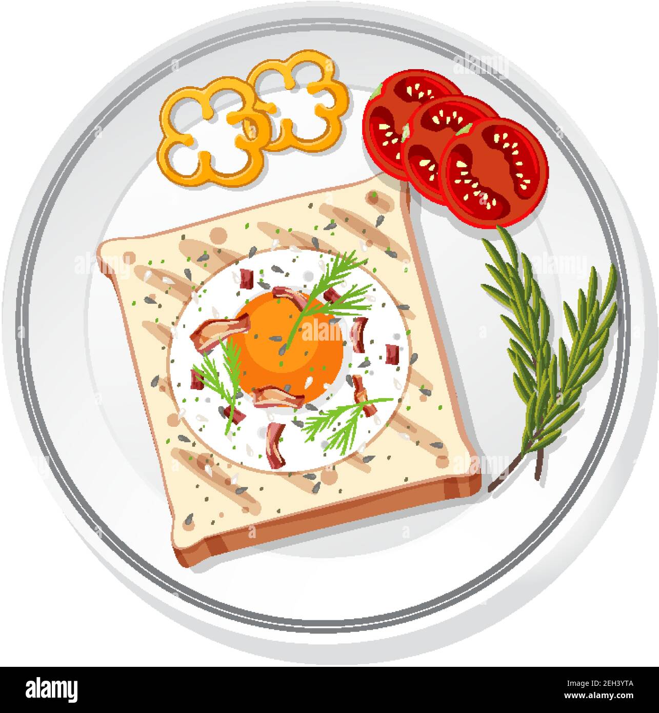 Top view of breakfast set on a dish isolated illustration Stock Vector