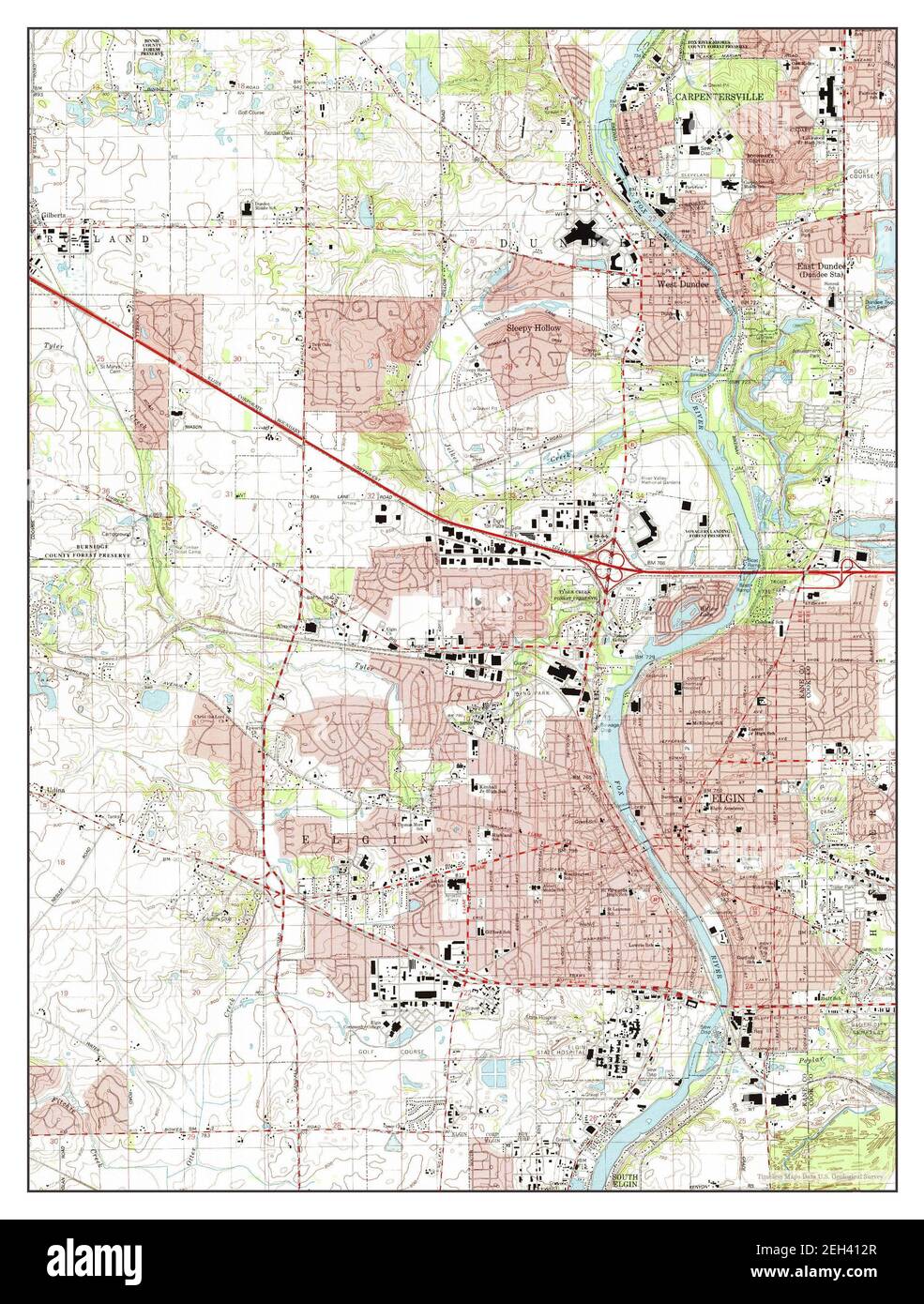 Elgin, Illinois, map 1992, 124000, United States of America by