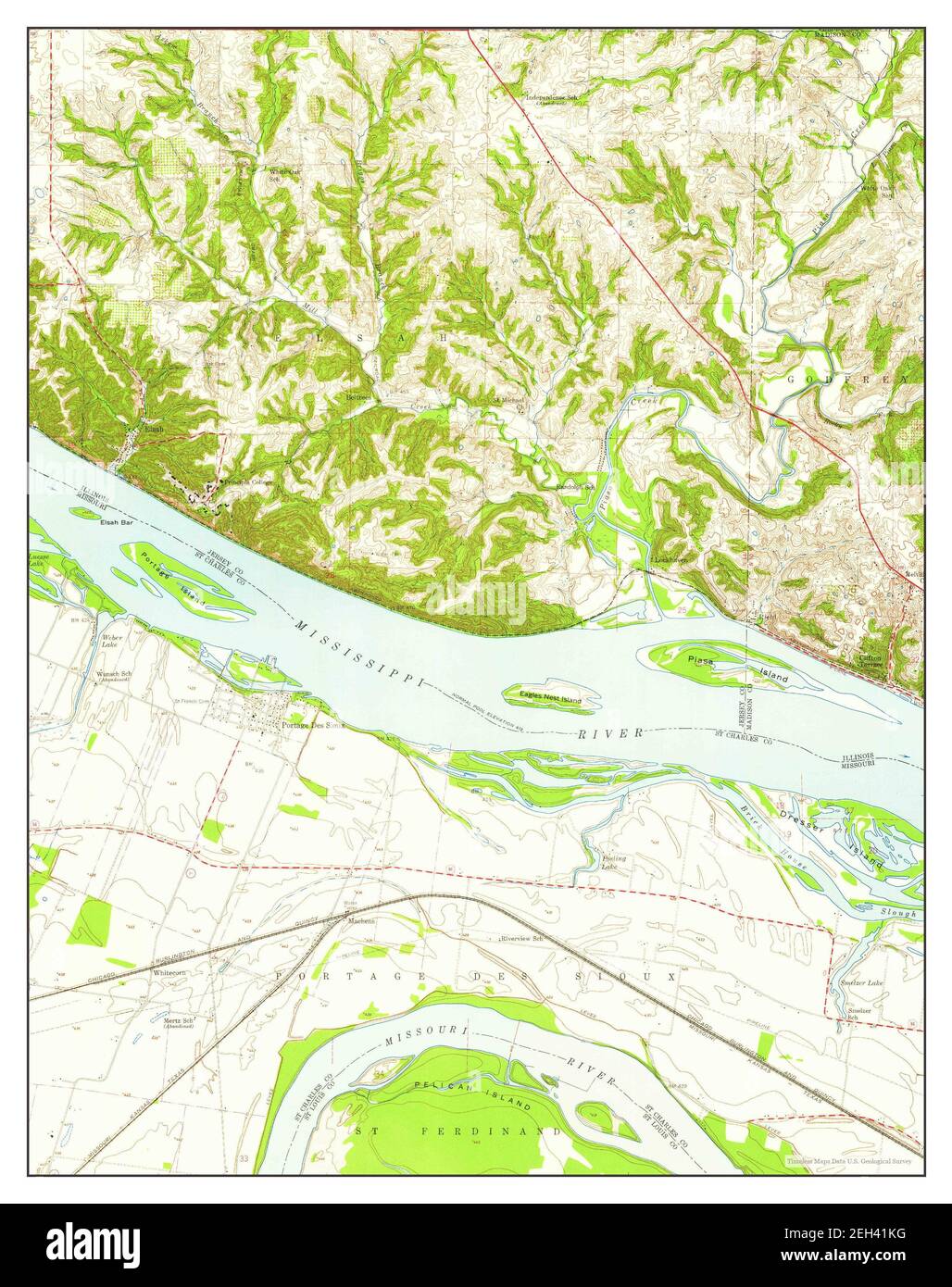 Elsah, Illinois, map 1954, 124000, United States of America by