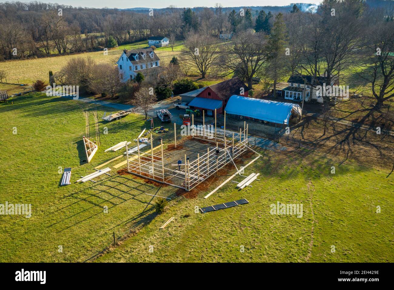 Pole Barn construction on farm in Harford County Maryland Stock Photo Alamy
