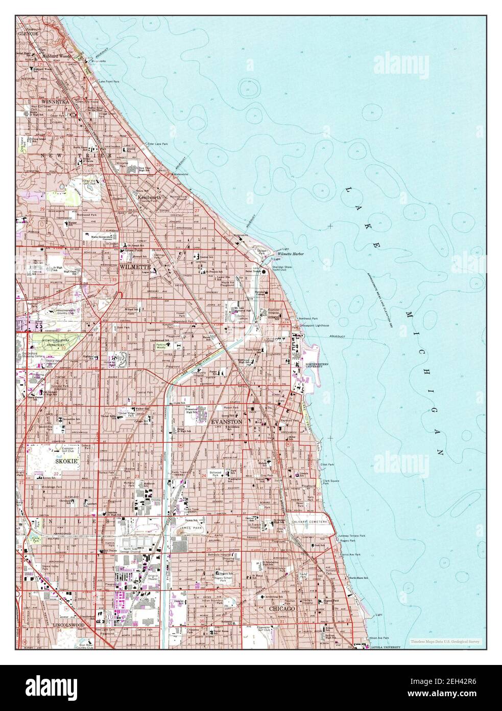 Evanston, Illinois, map 1963, 124000, United States of America by