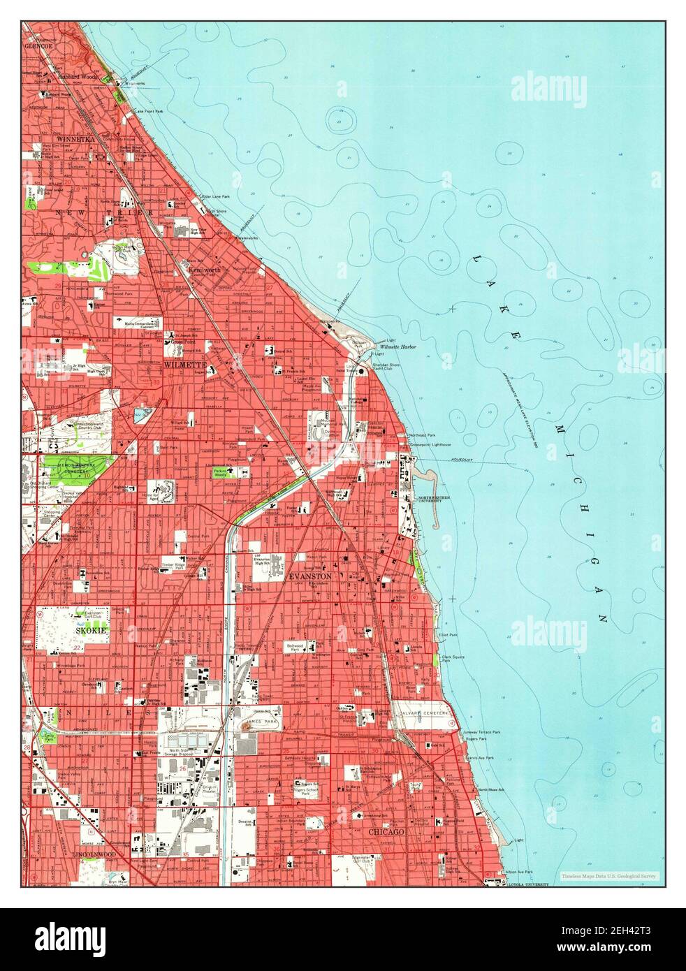 Evanston, Illinois, map 1963, 124000, United States of America by