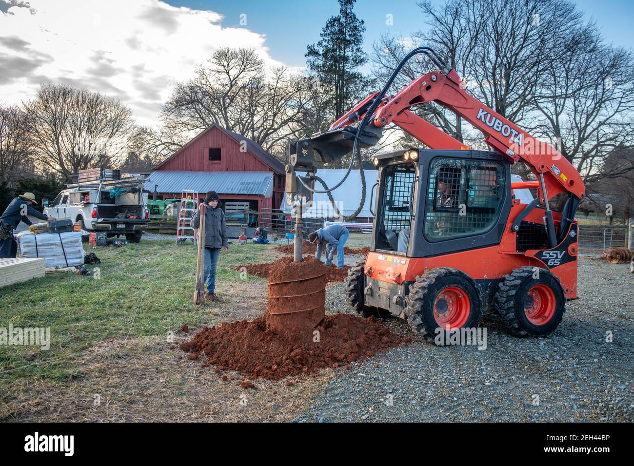 Pole Barn construction on farm in Harford County Maryland Stock Photo