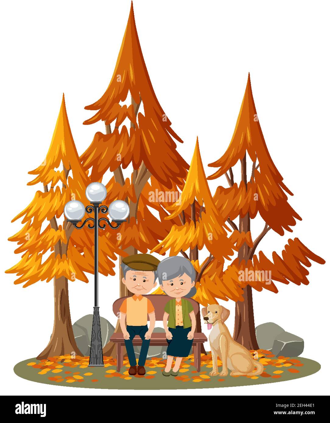 Isolated scene with an old couple at the park illustration Stock Vector ...