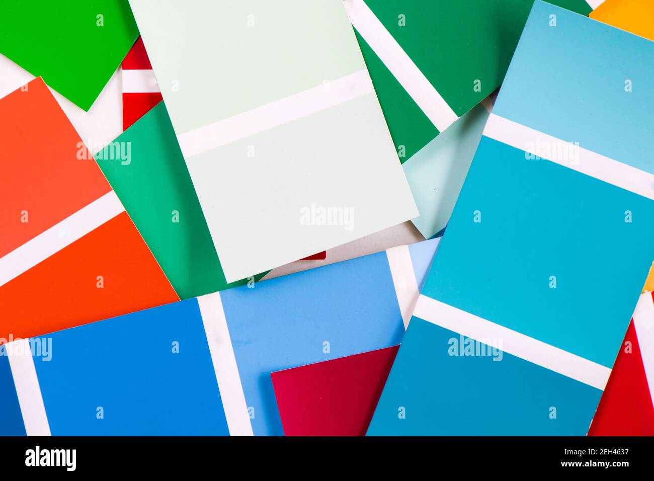 High angle view of color cards on the white background, colorful ...