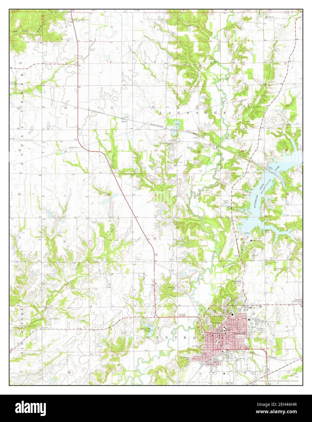 Greenville, Illinois, map 1974, 1:24000, United States of America by Timeless Maps, data U.S. Geological Survey Stock Photo