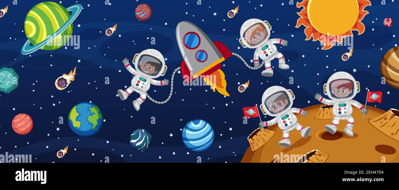 Many astronauts in the galaxy background illustration Stock Vector ...