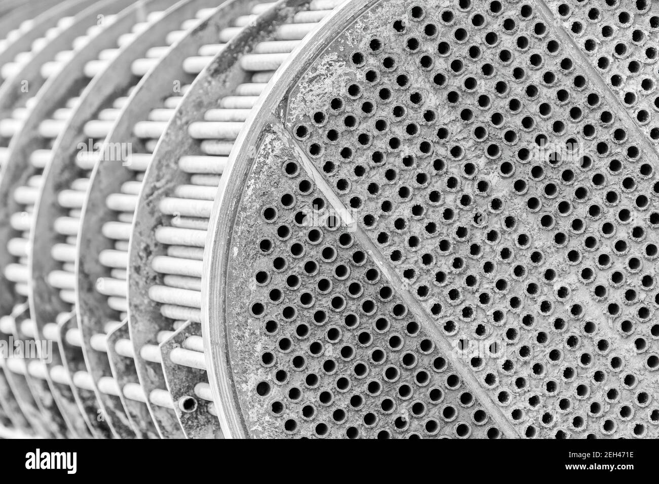 An industrial heat exchanger in black & white Stock Photo