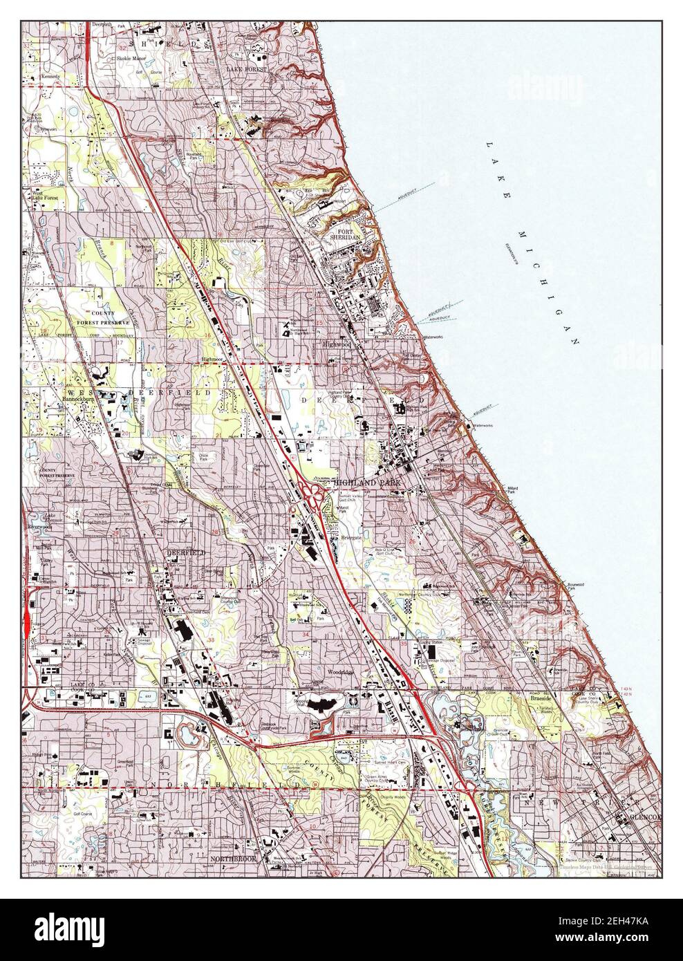 Highland Park, Illinois, map 1993, 1:24000, United States of America by Timeless Maps, data U.S. Geological Survey Stock Photo