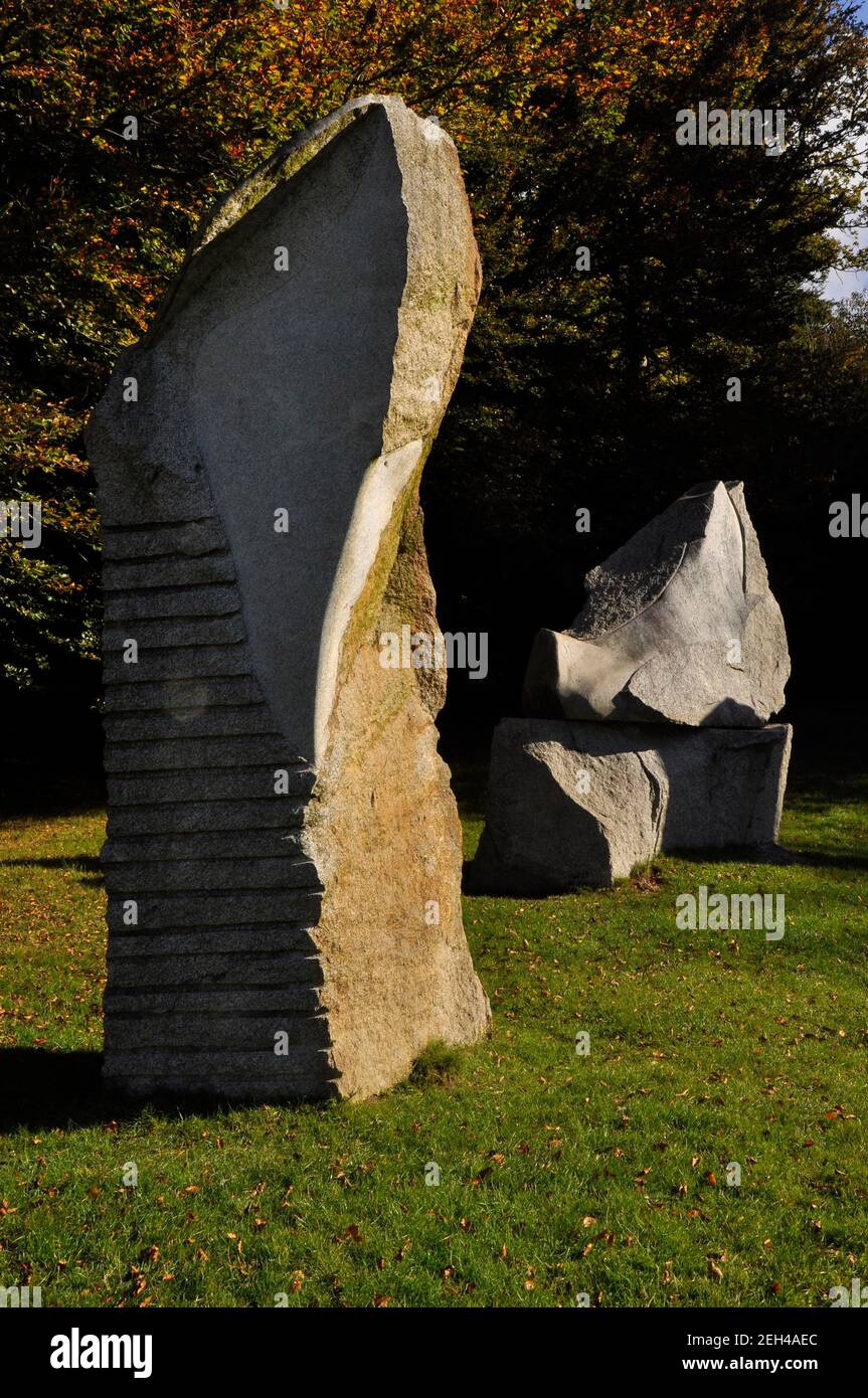 Standing Stones in the autumn sunshine at Heavens gate, overlooking  Longleat House , Longleat ,Wiltshire,UK Stock Photo