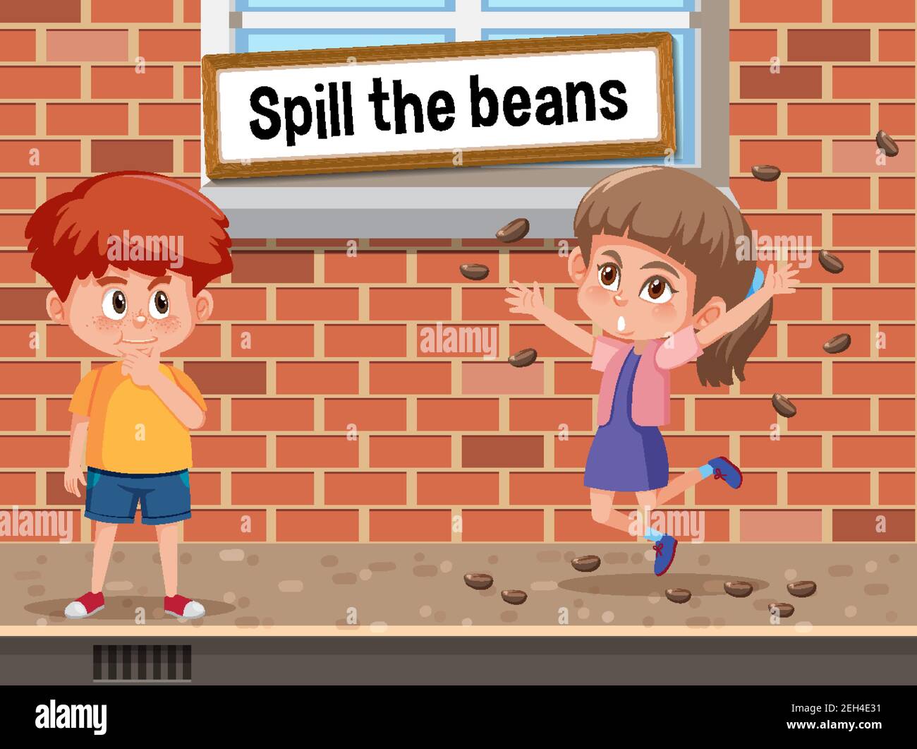 English idiom with picture description for spill the beans illustration  Stock Vector Image & Art - Alamy