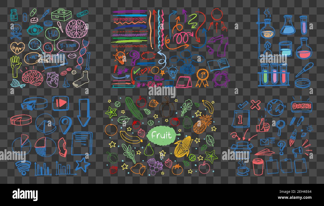 Color Sign Object Set of colorful object and symbol hand drawn doodle on transparent ...