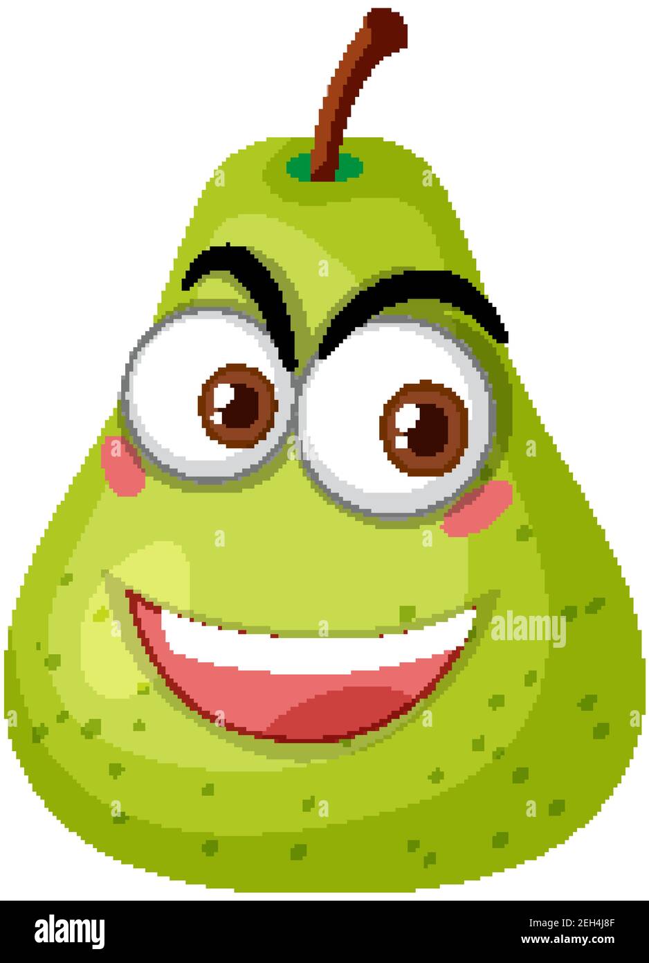 Green pear cartoon character with happy face expression on white ...