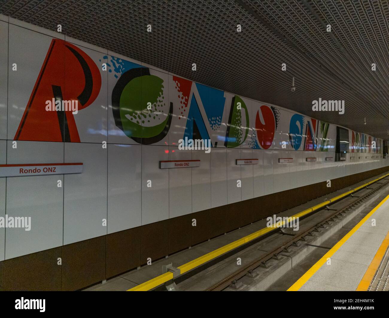 Warsaw November 9 2019 Rondo ONZ metro subway station Stock Photo