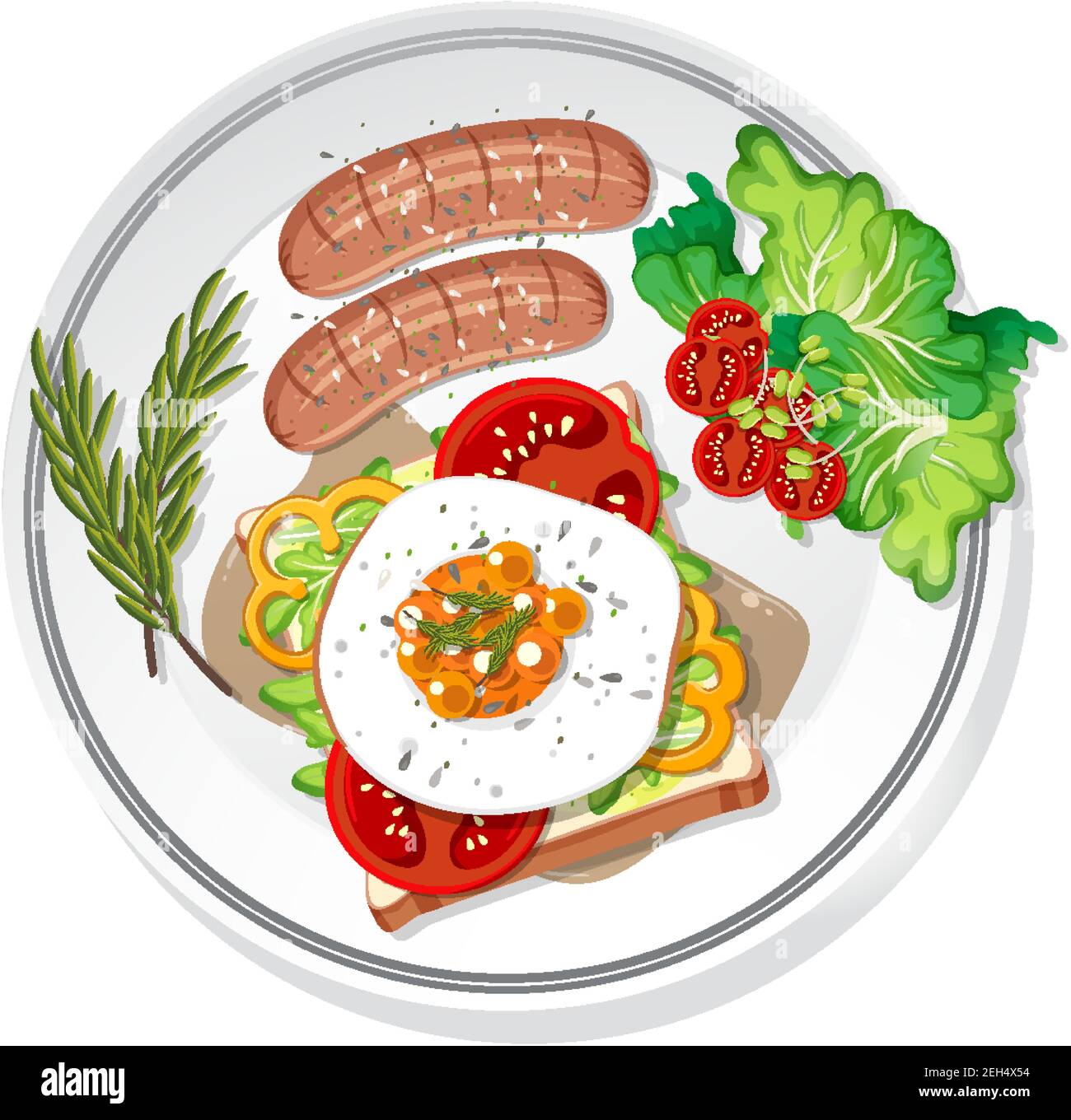 Breakfast set on the dish isolated illustration Stock Vector Image ...