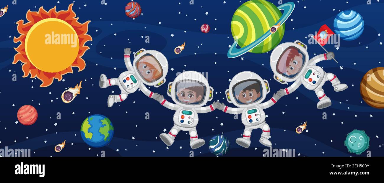 Many astronauts in the galaxy background illustration Stock Vector ...