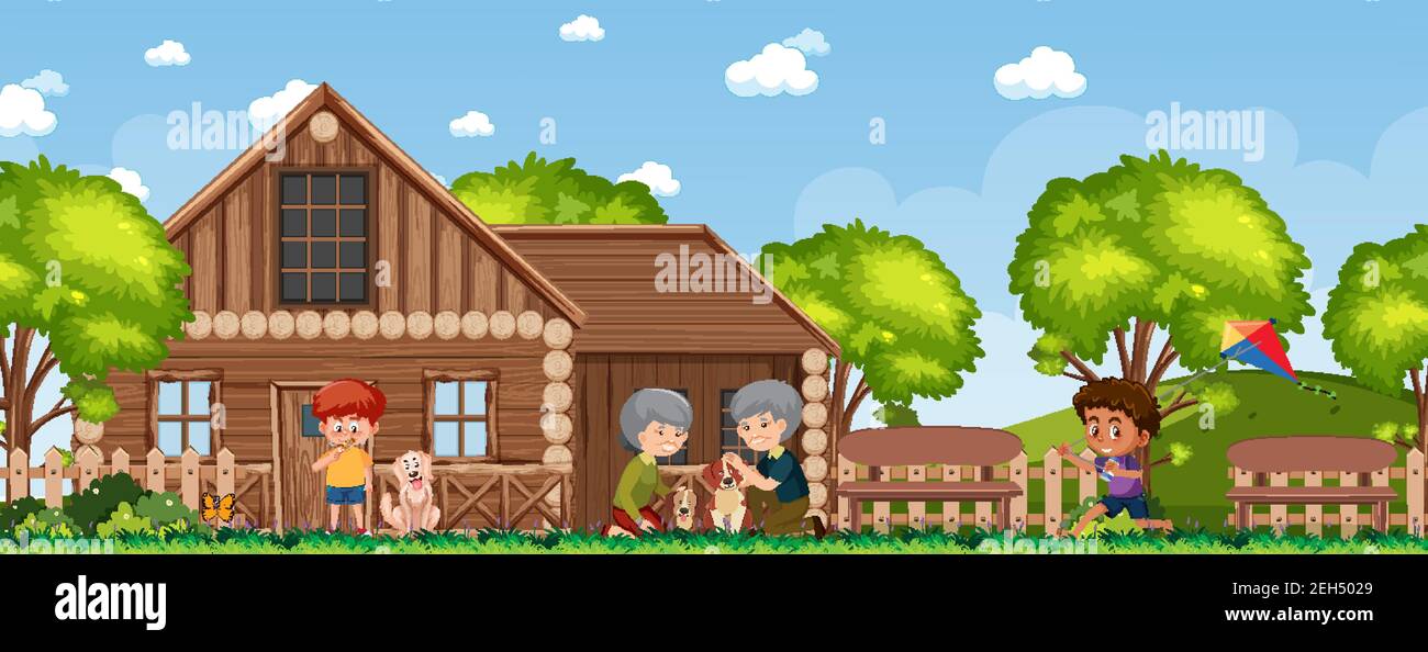 Happy family at the rural house illustration Stock Vector Image & Art ...
