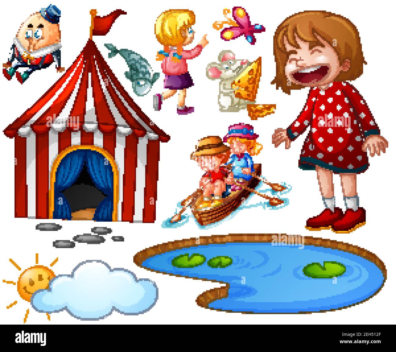 Set of different nursery rhyme character isolated on white background