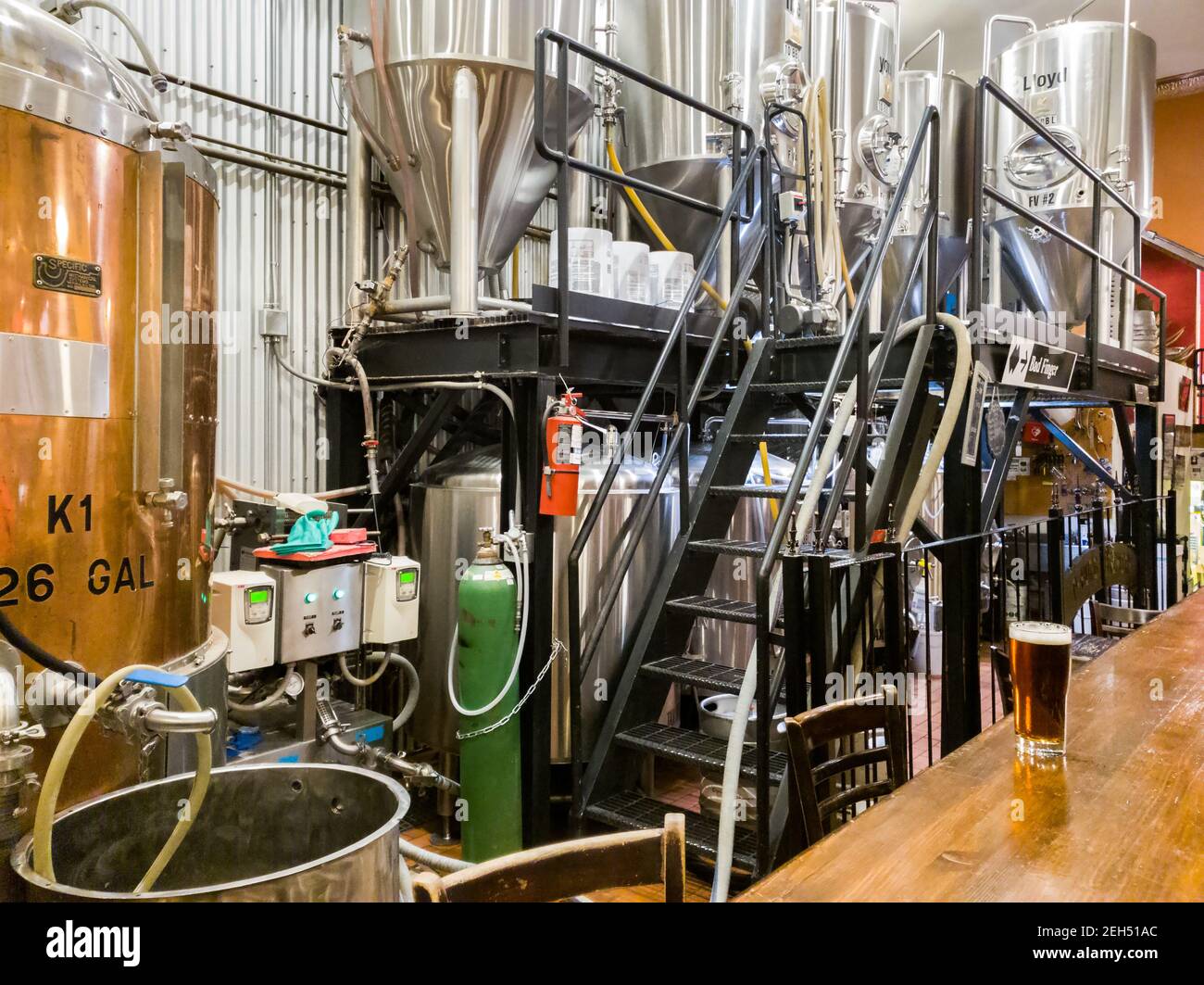 Indoor view of the small local brewery Stock Photo
