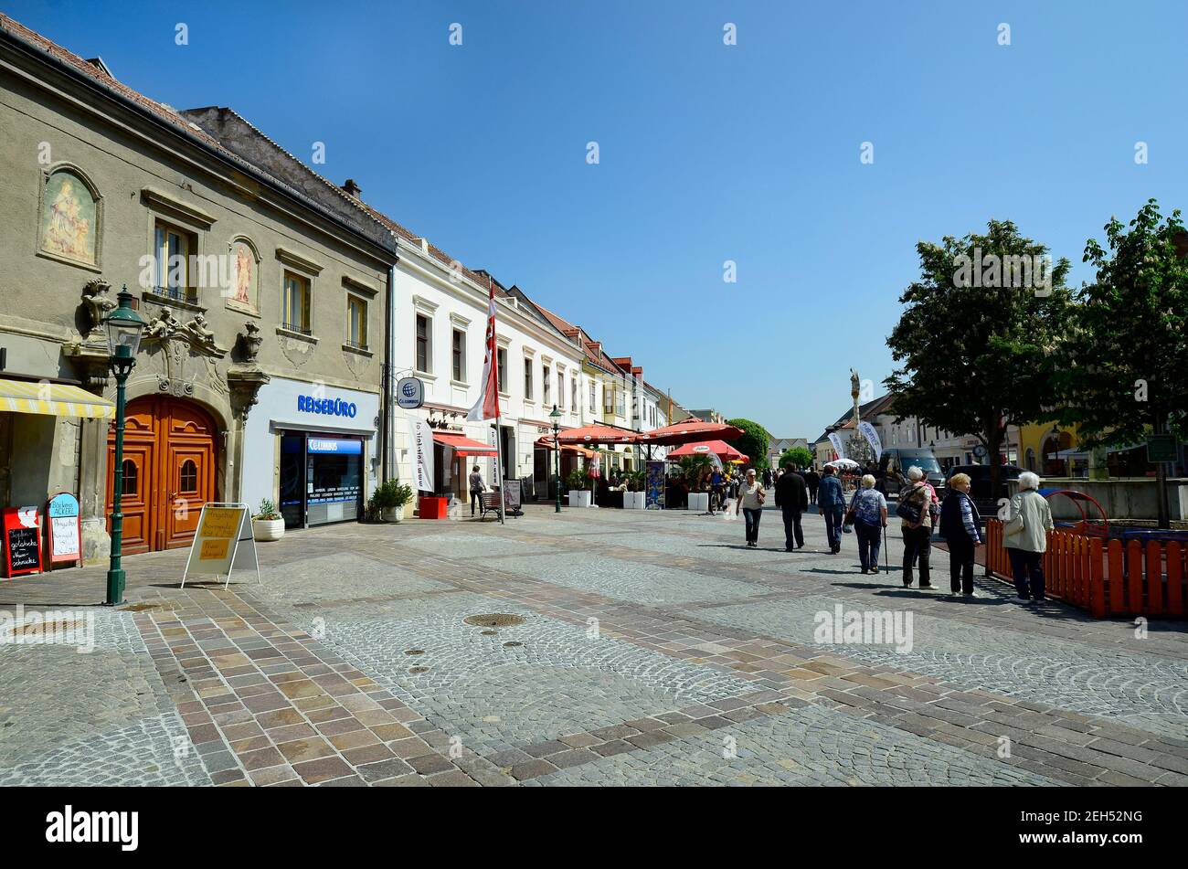 Eisenstadt, Austria - April 30th 2014: Unidentified people in pedestrian area in the capital city of Burgenland Stock Photo