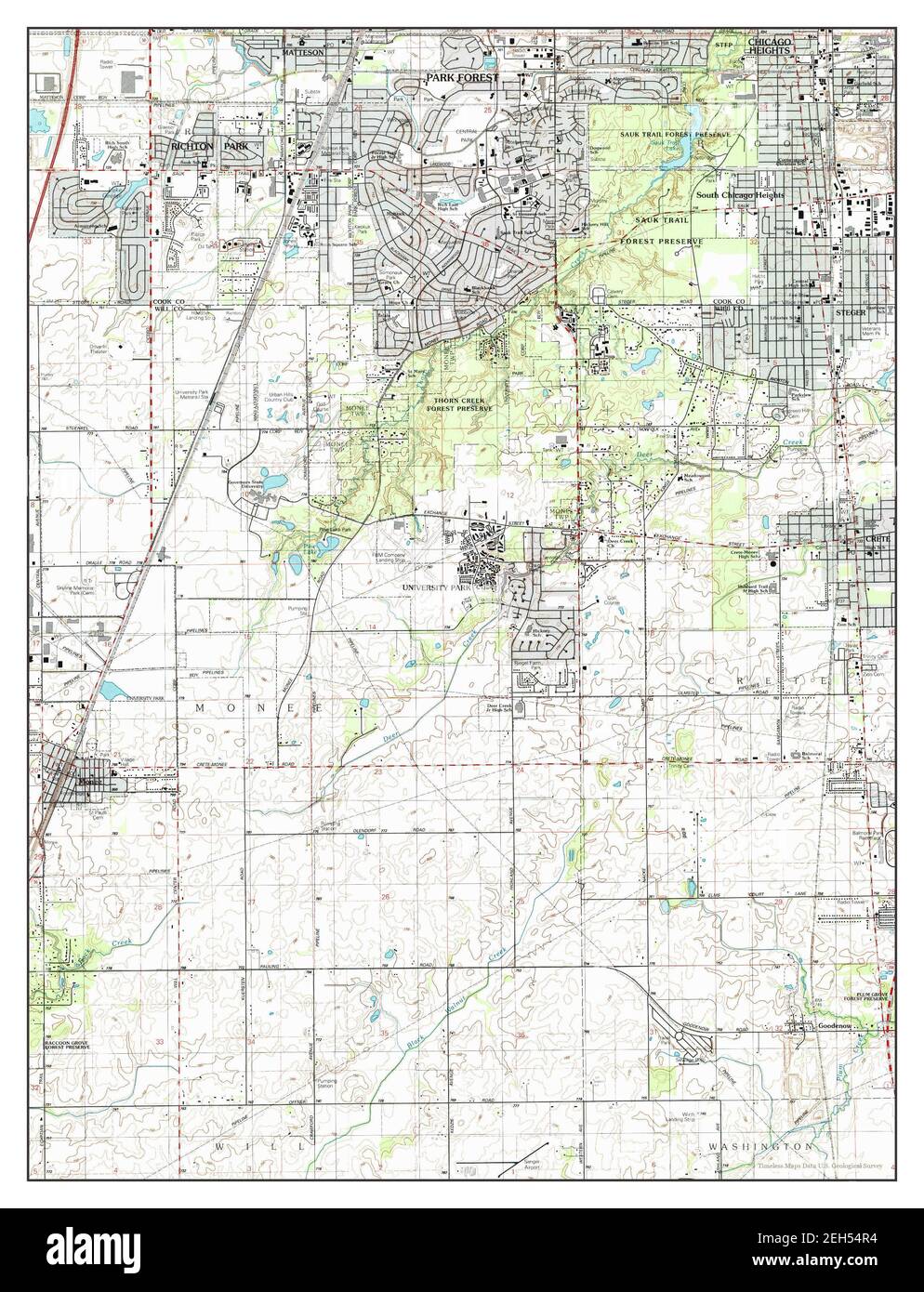 Steger, Illinois, map 1990, 124000, United States of America by Timeless Maps, data U.S