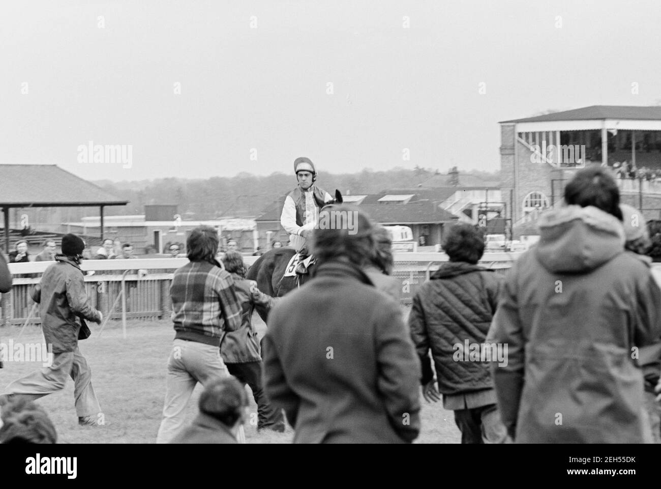 Stable lads disrupt the famous Newmarket Race course, 1975, pickets