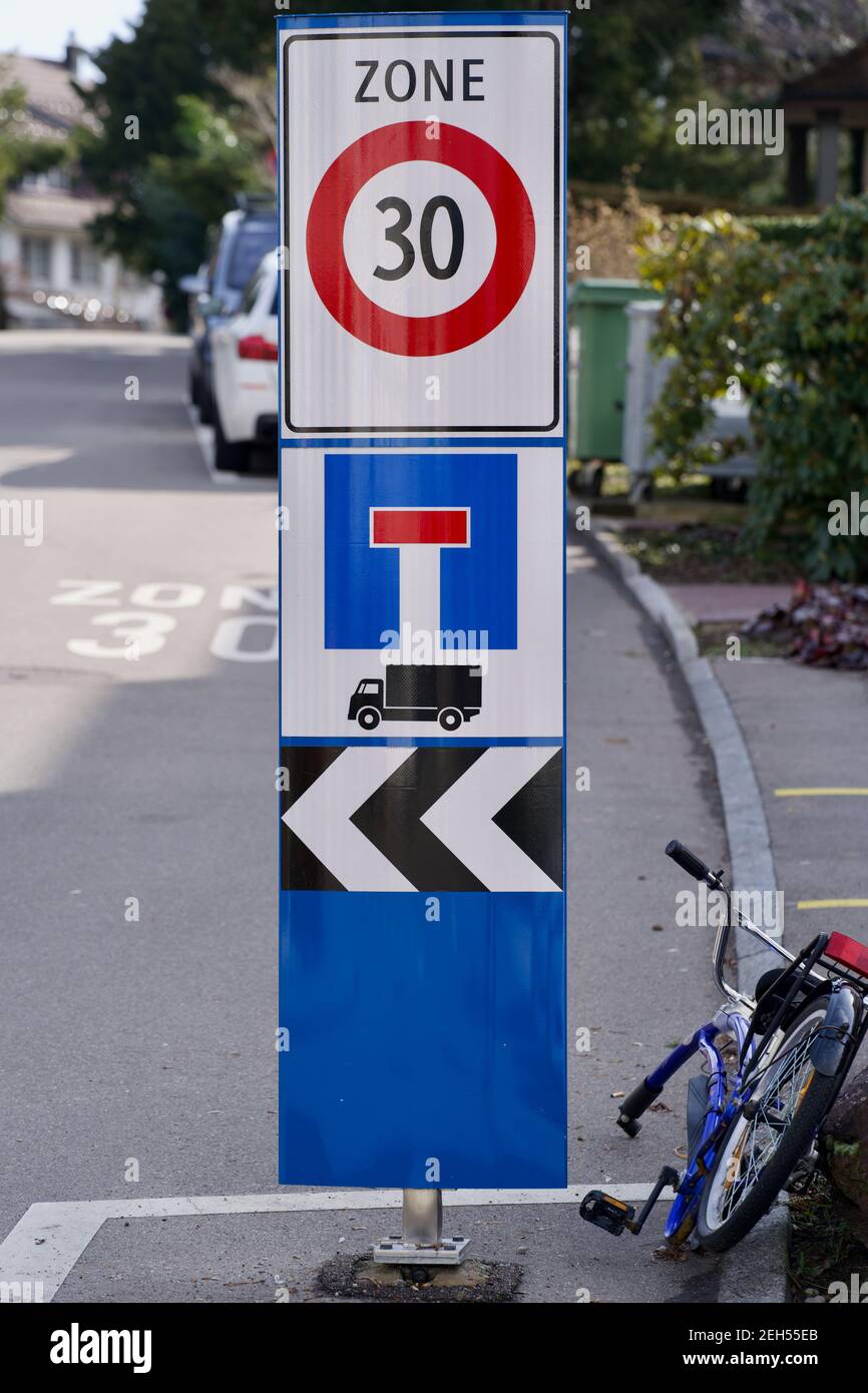 Traffics signs at residential area of Männedorf, Switzerland Stock Photo -  Alamy